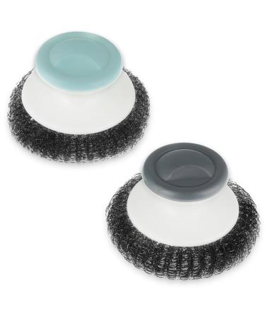Amabro dishwash brushes 2nd steel sponge pot scrubber with handle long -lasting cleaning scrubber dish brush robust pot scrubber wearable wool scrubber for pots pans grills sink