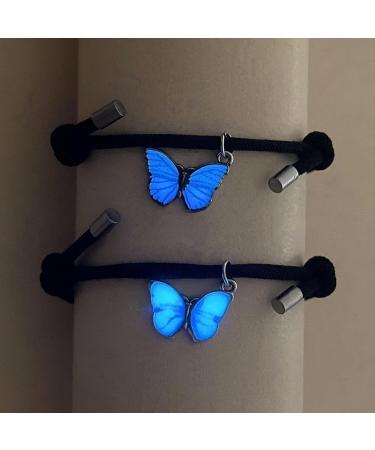 Bestvisse Set of 2 Luminous Butterfly Charm Bracelets Glow In The Dark Wristchains Magnetic Couple Jewelry for Men and Women - Buy Online on SooperMarket.com