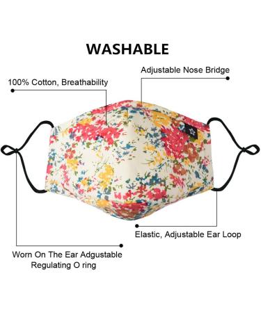 Novotel Face Mouth Cover Reusable Washable Cotton Half Cloth Face Adjustable Ear Loops Orange Flower - Buy Online on SooperMarket.com