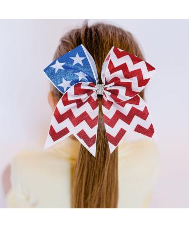 White Blue Red Hair Ties for Women 4th of July Hair Bow Tie Independence Day Head Bands Patriotic Party Elastic Band Ponytail Holders Glitter Hair Supplies Cheerleader Hair Decorations Hair Accessories 1PCS