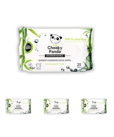 The Cheeky Panda Bamboo Facial Make Up Remover Wipes | Sustainable Face Wipes Eye Makeup Remover | Unscented Pack of 100 Face Wipes | 99% Purified Water 25 count (Pack of 4) Unscented