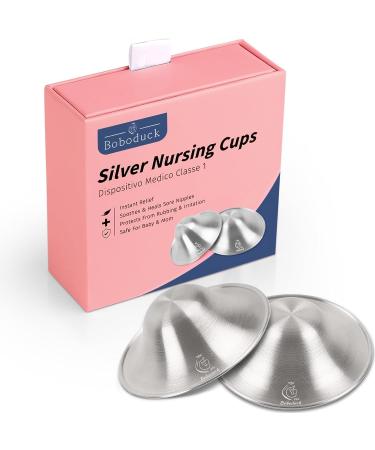 Boboduck Handmade 999 Silver Nipple Shields Essential Shields for Breastfeeding Breast Pain Relief Silver Cups for Nursing Newborns Silver Nipple Guards and Pads (Large)