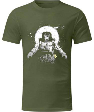 BEUU Men's Space Monkey Print Short Sleeve T-Shirt - Army Green Large - Buy Online on SooperMarket.com