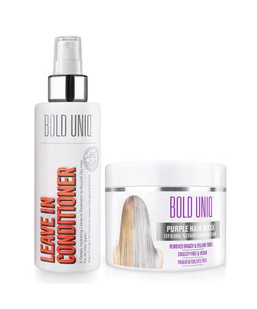 BOLD UNIQ Purple Hair Mask For Blonde, Platinum, Bleached, Silver, Gray, Ash & Brassy Hair & Leave-in Conditioner Spray - Remove Yellow Tones and Condition Dry, Damaged Hair - Cruelty Free & Vegan