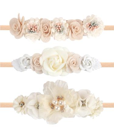 SJBAUTYO 3pcsBaby Girls Nylon Headbands Flower Elastic Hair Band Bows Hair Accessories for Newborn Toddlers