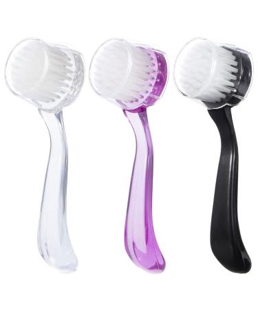 Soft Bristle Facial Cleansing Brush Raploy 3 Pack Face Scrubber and Cleanser Acrylic Handle for Face Exfoliating and Massage (Black Clear Purple) 5.24x1.38 Black clear purple