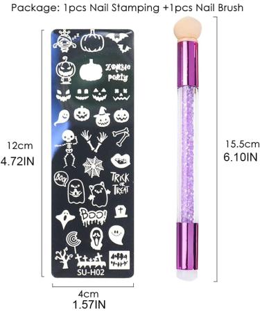healthGUO Nail Art Stamping Plate Stamper Sponge Pen Halloween Pumpkin Bats Image Nail Polish Template Stamp Stencil Tools Kit 5 - Buy Online on SooperMarket.com