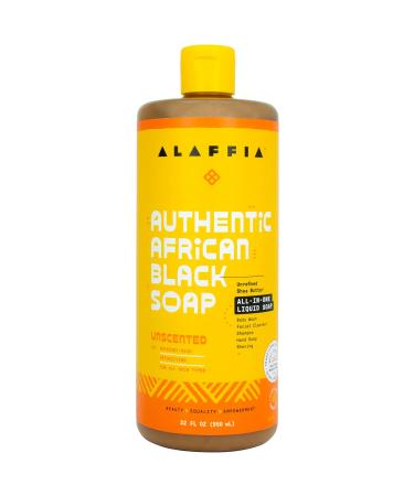 Alaffia Skin Care  Authentic African Black Soap  All in One Liquid Soap  Moisturizing Face Wash  Sensitive Skin Body Wash  Shampoo  Shaving Soap  Shea Butter  Unscented  32 Fl Oz Unscented 32 Fl Oz (Pack of 1)
