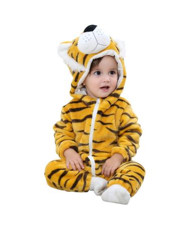 COOKY.D Baby Hooded Rompers Infant Winter Flannel Jumpsuit Pajamas 2-36 Months 3-6 Months Tiger