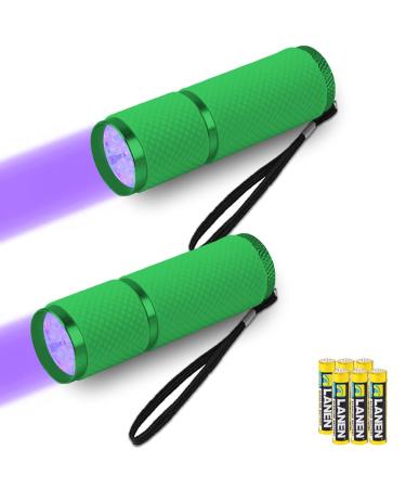Leagy 2-pack Mini-UV flashlight with 9 LEDs and batteries-pet urine detector for dog/cat fluorescent agents dry spots falsification detection banknotes bed bugs etc. (green)