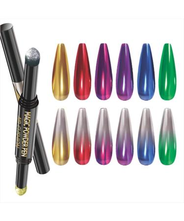 6pcs Double Head Air Cushion Pen & 12 Colors Chrome Nail Powder Kit - Holographic Mirror Effect Nail Polish | Acrylic Nail Powder - Buy Online on SooperMarket.com
