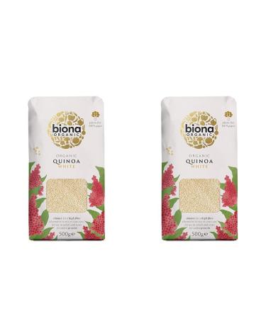 Biona Organic White Quinoa 500g - Organically Grown Without GMOs -Wheat-free Alternative - Naturally Vegan & High in Fibre - Sustainable 100% Recyclable Paper Packaging -For Salads Stews and Cooking Pack of 2