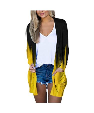 Long Shirt Outerwear Top Thin Warm Knitted Coat Women's Blouse V-Neck Shirt Tunic Long Women's Tunic Women's Shirt Casual Checked Shirt Women's Winter Chunky Knit Jacket E-yellow L