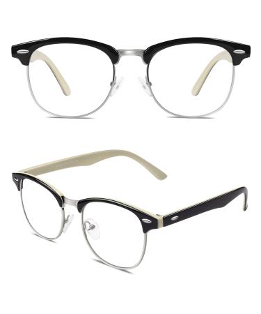 CGID 50s Retro Nerd Glasses Half Frame Horn Glasses Style Rockabilly Geek Glasses Black Yellow