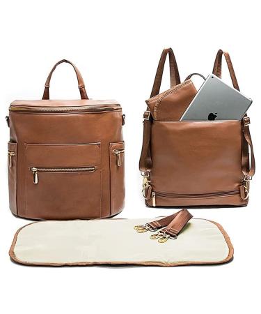 Diaper Bag Backpack Baby Diaper Bag by Miss Fong, Large Leather Diaper Bag Backpack with 16 Pockets Diaper Bag Organizer,Changing Pad,Stroller Straps and 2 Insulated Pockets (Convertible,Brown) Brown Convertible