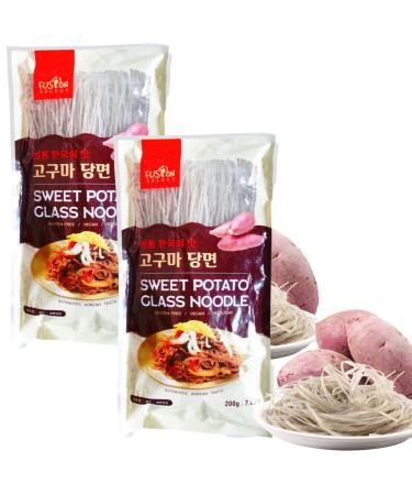 Fusion Select 2 Packs Sweet Potato Glass Noodles - Zero-Fat, Low-Calorie, No-Sodium Diet-Friendly, Gluten-Free, Vegan, Stir-Fry, Dumplings, Hot Pot - For Chinese, Korean Recipes - 7.05oz 2X