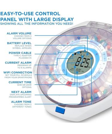 FYOBOT WiFi Automatic Pill Dispenser 28-Day Organizer Adjustable Light/Sound Alarms for Prescriptions 1 PCS - Buy Online on SooperMarket.com