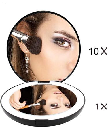 2X Portable Folding Mirror with LED Light 10X Magnifying Glass 12 Lamp Bead Mini Mirror Black - Buy Online on SooperMarket.com
