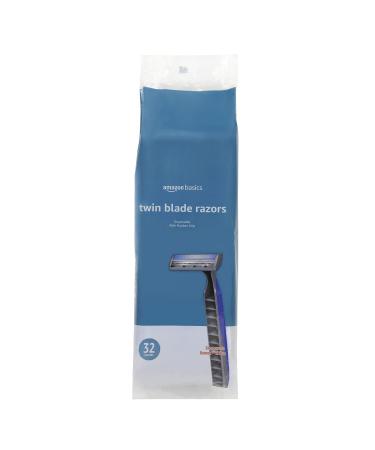 Amazon Basics Twin Blade Pivoting Disposable Razors with Rubber Grip, 32 Count, 1-Pack (Previously Solimo)