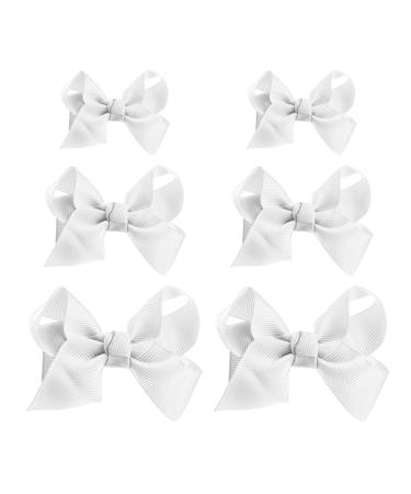6Pcs White Bow Hair Clips for Girls Hair Bow Clips Ribbon Alligator Clips Hair Accessories for Teen Toddler Girls Kids (6inch 2 4inch 2 3inch 2)