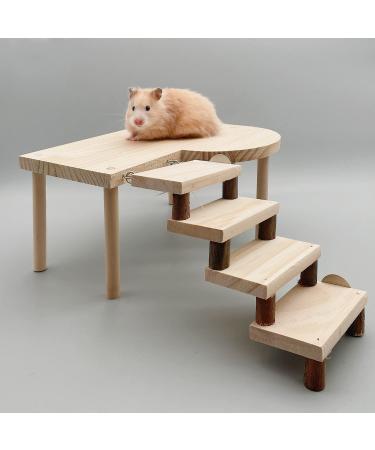 antiai Wooden Hamster Toys Guinea Pig Platform with Climbing Ladder,Hamster Wood Desk Stand Habitat Decor ,Chinchilla Rat Bird Squirrel Rabbit Guinea Pig Small Animal Cage Accessories Set2