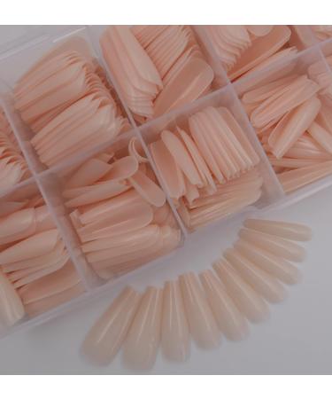 LuckForever 500pc Nude Pink Coffin False Nails - Press On Full Cover Ballerina Design with Case for Women Girls - DIY Manicure Fingernails - Buy Online on SooperMarket.com