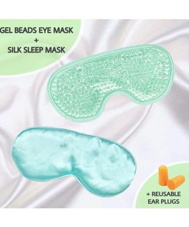 Gel Eye Mask + Silk Sleep Mask: Hot/Cold Therapy for Puffy Eyes, Dark Circles, Headaches - Adjustable Strap & Reusable (Light Green) - Buy Online on SooperMarket.com