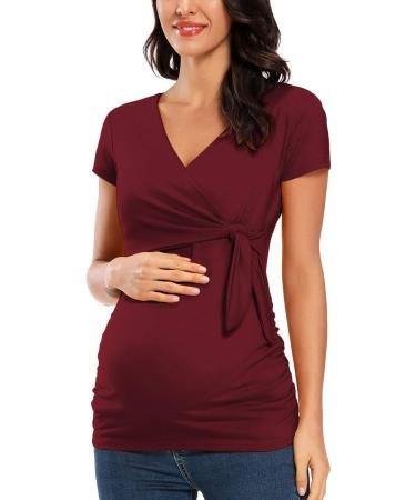 Love2Mi Maternity Breastfeeding Top - Long Sleeve V-Neck S Wine Red - Buy Online on SooperMarket.com