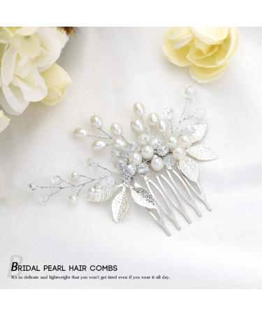 Vakkery Bridal Wedding Hair Comb | Silver Pearl Leaf Headpiece for Women & Girls | Elegant Hair Accessories - Buy Online on SooperMarket.com