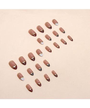 24Pcs Glitter Gold French Line Short Almond Press on Nails - Fashion Fake Nails for Women - Buy Online on SooperMarket.com