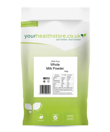 yourhealthstore 100% Pure Whole Milk Powder 300g Made in Britain with British Milk No Additives & Soy Lecithin Vegetarian (Recyclable Pouch)