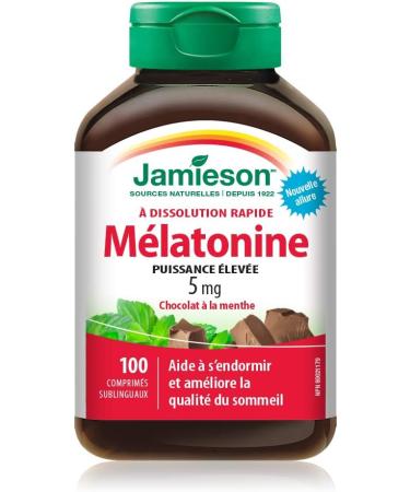Jamieson Melatonin 5 mg Extra Strength - Chocolate Mint Flavour Fast Dissolving Tablets 100 Count (Pack of 1) & Chewable Vitamin D3 1 000 IU - Natural Tangy Orange 100 Count (Pack of 1) - Buy Online on SooperMarket.com