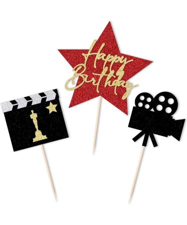 Qertesl Happy Birthday Movie Cake Topper Movie Night Cupcake Toppers Decoration Hollywood theme Cake Party Decoration. - Buy Online on SooperMarket.com