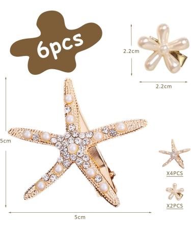 4 Starfish Hair Clips 2 Flower Hair Clips Wedding Accessories Diamond Hair Clips Elegant Non-Slip Hair Accessories for Girls Flower Girl - Buy Online on SooperMarket.com
