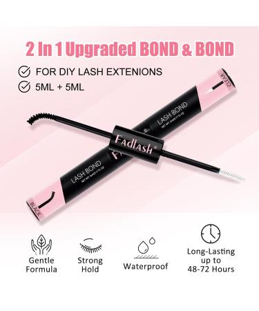 Cluster Lash Glue for Eyelash Extensions - 2 in 1 Waterproof Lash Bond | Strong Hold 72 Hour Wear (10ml Black + Clear - Buy Online on SooperMarket.com