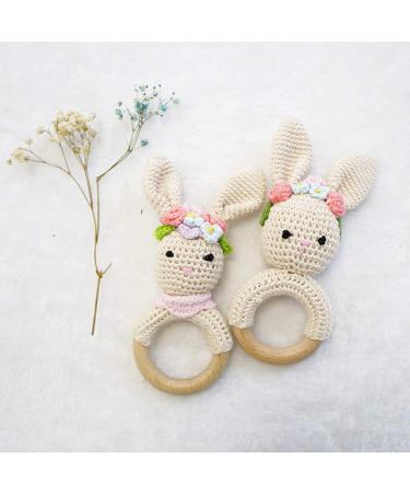 Buy Organic Baby Wooden Teether Crochet Bunny Rattle Pacifier Bracelet - Ideal for Teething Toddlers | International Shipping Available - Buy Online on SooperMarket.com