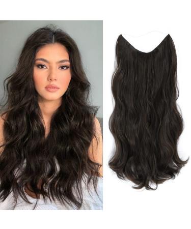 Ms TAj Natural Dark Brown Halo Hair Extensions 20inch with Adjustable Size Removable Clips Invisible Secret Hair Extension One Piece Synthetic Natural Dark Brown Curly Hair Pieces for Women 20 Inch Natural Dark Brown