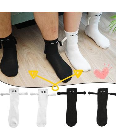 Novelty Magnetic Suction 3D Doll Couple Socks | Funny Holding Hands Design | Breathable Cotton | 1 Pair White - Buy Online on SooperMarket.com