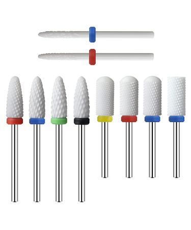 Ceramic Nail Drill Bits 10Pcs- 3/32 Nail Drill Bits Set for Acrylic Gel Nails Professional Nail Drill Bits Cuticle Remover Crystal Nail Extension Nail Removal 10 Count (Pack of 1)