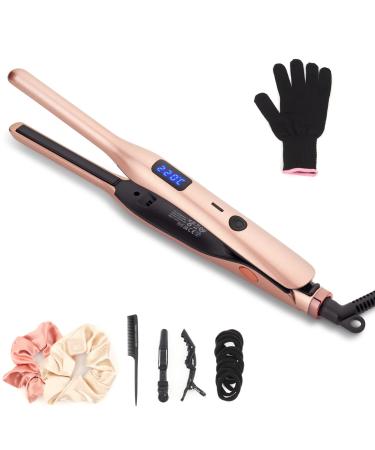 Mini Hair Straightener Pencil Straightener for Short Hair Beard and Pixies Straight or Tight Curler Adjustable Temperature Small Flat Iron for Short Hair (Rose Gold)