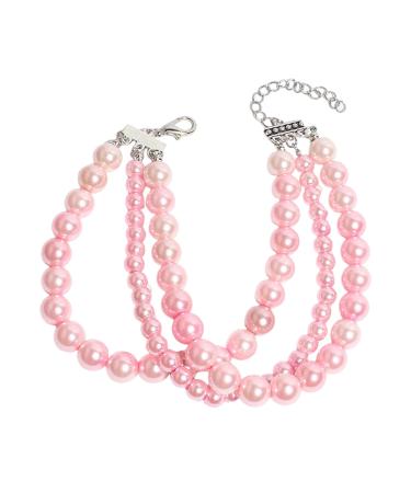 Bohue Dog Necklace Fancy 3 Rows Pearl Pink Necklace Pet Pearl Necklace Cute Pet Collar Pearls Charms Cat and Dog Jewelry Pet Costume Accessories