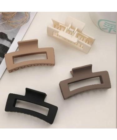 Set of Hair Claw Clips in Brown, Beige, Cream, and Black for Women, Girls, Unisex - Medium Size Rectangle Box Hair Clip - Buy Online on SooperMarket.com