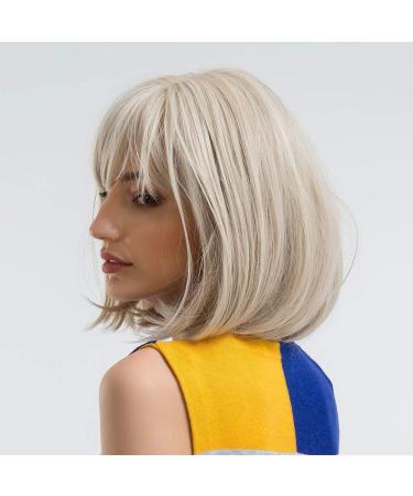 HAIRCUBE Creamy White Short Bob Wig with Bangs - 12 Inch Heat Resistant Synthetic Wig for Women - Buy Online on SooperMarket.com