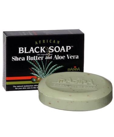 African Black Soap With Shea Butter & Aloe Vera by Madina 100% Vegetable Base 3.5 oz (3 Bars)... iwgl