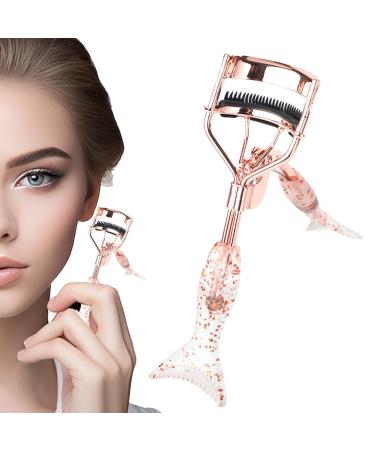Eye Curler for Lashes - Small Fish Tail Shape Eye Curler with Comb Teeth - Portable Makeup Supplies Beautiful Ergonomic Eyelash Tools for Eye-Opening Lifted Lashes A4 Electroplated Rose Gold With Black Comb Rose Go