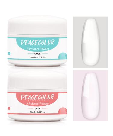 PEACECOLOR Acrylic Nail Kit 8G 2PC Clear Pink Acrylic Powder Set Acrylic System for Beginners DIY Nail Art Nails Extension No Nail Lamp Needed Professional Multicolor for Home DIY Nail Art color 166