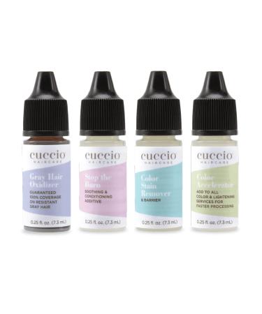 Cuccio Haircare Try Me Collection Kit - Hair Coloring Essentials - Includes Stop The Burn And Gray Hair Oxidizer Treatments - Gluten And Paraben Free - Suitable For Travel - 0.25 Oz Each - 4 Pc