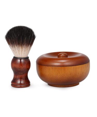2-in-1 shaving brush and shaving cream bowl manual shaving set including soft shaving brush and wooden shaving soap cup