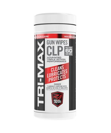 Real Avid Tri-Max CLP Gun Cleaning Wipes 60 Count | CLP Gun Cleaner And Lubricant | One-Step Gun Cleaning Oil and Lubricant Wipes | Gun Rust Remover Gun Lubricant & Protectant | Gun Cleaning Oil Wipes