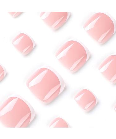 RODAKY 24PCS French Press On Toenails - Short Square Full Cover Glue On False Toe Nails for Women and Girls (Pink French) - Buy Online on SooperMarket.com